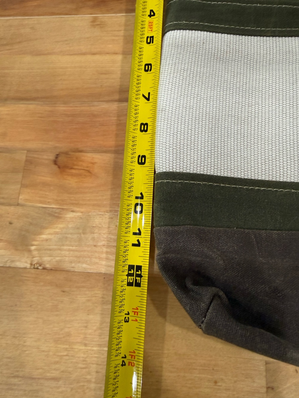 Canvas Tote with Leather Straps in Olive Green, Cream & Dark Brown - Picture 4 of 8